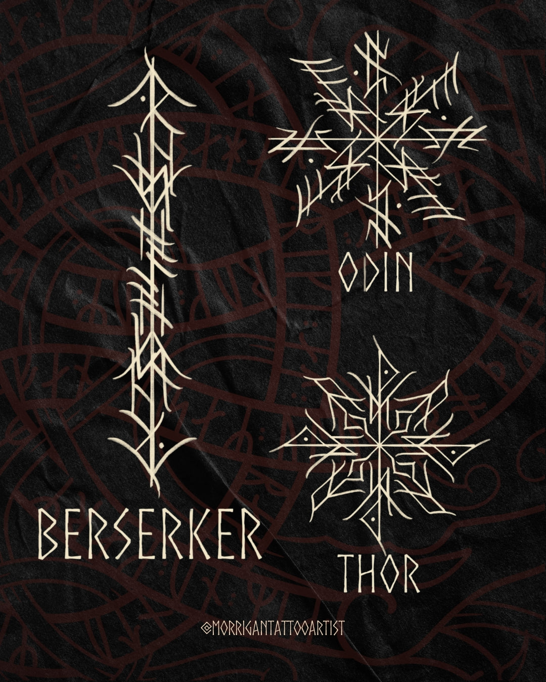 Central Norse rune with two custom-designed sigils inspired by Younger Futhark and Viking symbolic tradition.